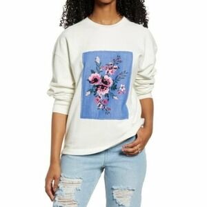 BP. Womens Sweatshirt Ivory Bouquet Size S Oversize Crewneck Pullover‎ Cozy